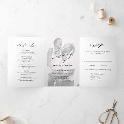Invitation Trois Volets Moderne Chic Calligraphie Simple Mariage photo (Intérieur)