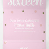 Invitation Trois Volets Moderne Sweet 16 Or Rose Pailletés (Intérieur au milieu)