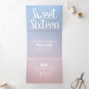 Invitation Trois Volets Moderne Sweet 16 Pastel Ombre Deux Tons