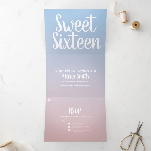 Invitation Trois Volets Moderne Sweet 16 Pastel Ombre Deux Tons (Intérieur)