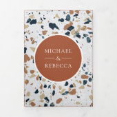 Invitation Trois Volets Moderne Terrazzo Terracotta Arch QR Code Mariage (Page de couverture)
