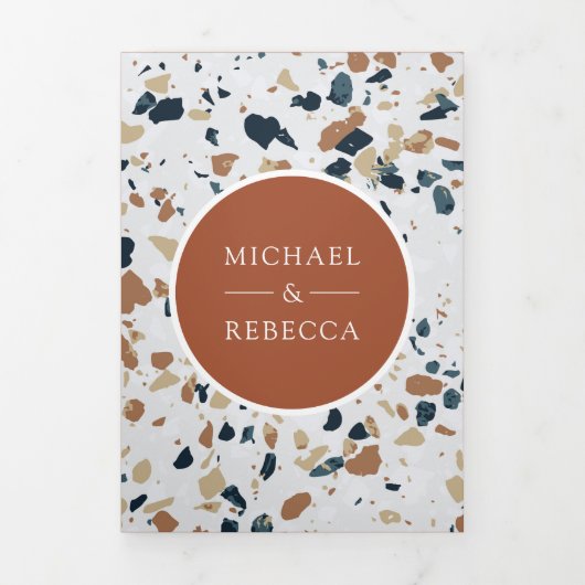 Invitation Trois Volets Moderne Terrazzo Terracotta Arch QR Code Mariage (Page de couverture)