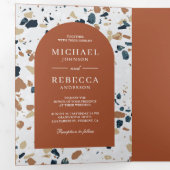 Invitation Trois Volets Moderne Terrazzo Terracotta Arch QR Code Mariage (Intérieur en premier)