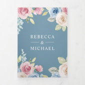 Invitation Trois Volets Moelleux ressort Floral Dusty Mariage bleu (Page de couverture)