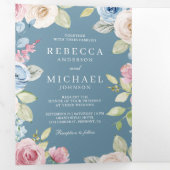 Invitation Trois Volets Moelleux ressort Floral Dusty Mariage bleu (Intérieur en premier)