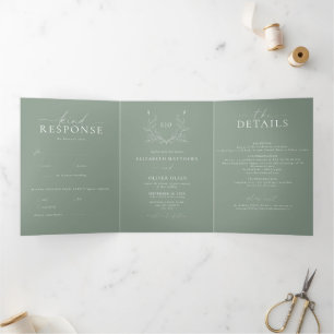 Invitation Trois Volets Monogramme Crest Photo minimaliste moderne Maria