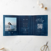 Invitation Trois Volets Monogramme et frontière Elégant Mariage bleu marin (Intérieur)