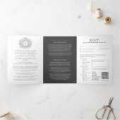 Invitation Trois Volets Monogramme gris feuille mariage tout-en-un (Intérieur)