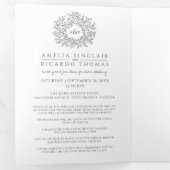 Invitation Trois Volets Monogramme gris feuille mariage tout-en-un (Intérieur en premier)