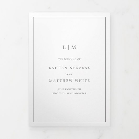 Invitation Trois Volets Monogramme gris foncé simple Mariage élégant (Page de couverture)