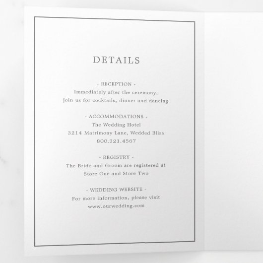 Invitation Trois Volets Monogramme gris foncé simple Mariage élégant (Intérieur en premier)