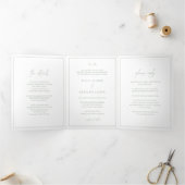 Invitation Trois Volets Monogramme intemporel Sage Vert Élégant Mariage (Intérieur)