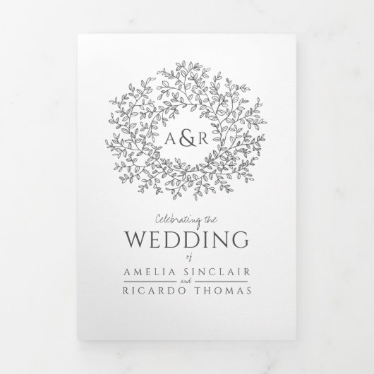 Invitation Trois Volets Monogramme mono feuille mariage tout-en-un (Page de couverture)
