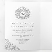 Invitation Trois Volets Monogramme mono feuille mariage tout-en-un (Intérieur en premier)