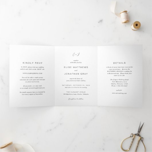 Invitation Trois Volets Monogramme noir et blanc Mariage élégant (Intérieur)