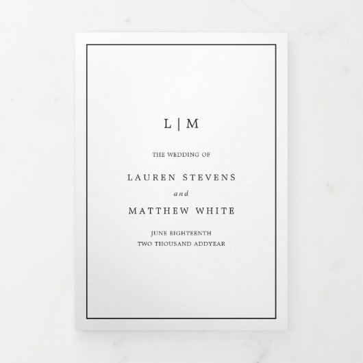 Invitation Trois Volets Monogramme noir simple Mariage élégant (Page de couverture)