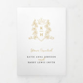 Invitation Trois Volets Monogramme or blanc couronne mariage option repas  (Page de couverture)