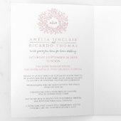 Invitation Trois Volets Monogramme rose poussiéreux feuille mariage tout-e (Intérieur en premier)