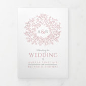 Invitation Trois Volets Monogramme rose poussiéreux feuille mariage tout-e (Page de couverture)