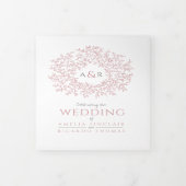 Invitation Trois Volets Monogramme rose poussiéreux feuille mariage tout-e (Protection)