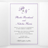 Invitation Trois Volets Monogramme royal violet Mariage photo officiel (Intérieur au milieu)