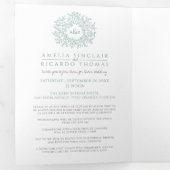 Invitation Trois Volets Monogramme sauge feuille mariage tout-en-un (Intérieur en premier)