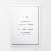 Invitation Trois Volets Monogramme violet simple Mariage élégant (Page de couverture)