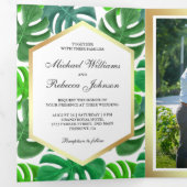 Invitation Trois Volets Monstera Hexagon vert et blanc Mariage tropical (Intérieur en premier)
