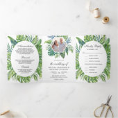Invitation Trois Volets Monstera Tropical Palm Feuilles tous en un Mariage (Intérieur)