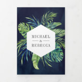 Invitation Trois Volets Monstera Tropical Palm Photo Collage Marine Mariag (Page de couverture)