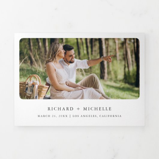 Invitation Trois Volets Monstera tropicale Boho Pampas QR Code Mariage (Page de couverture)