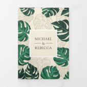 Invitation Trois Volets Monstera Tropicale Vert et Beige Mariage Feuille (Page de couverture)