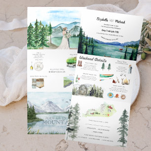 Invitation Trois Volets Montagne Rustique Lakeside   Mariage illustré