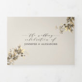 Invitation Trois Volets Moody Greenery Noir Beige Tout en un Mariage (Page de couverture)