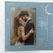 Invitation Trois Volets Moon Stars Celestial Dusty Blue Mariage Photo (Intérieur en premier)