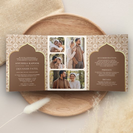 Invitation Trois Volets Motif Brown beige tout en un Mariage indien