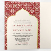 Invitation Trois Volets Motif rouge ivoire en un seul Mariage indien (Intérieur en premier)