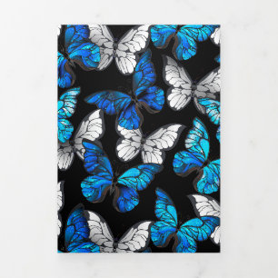 Invitation Trois Volets Motif sans couture sombre avec papillons bleus Mor
