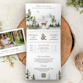 Invitation Trois Volets Mountain Forest Deer QR Code Photo Collage Wedding