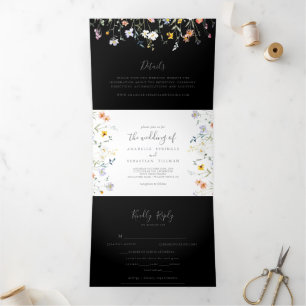 Invitation Trois Volets Multicolor sauvage noir Mariage