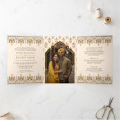 Invitation Trois Volets Mustard Ikat All in One Anand Karaj Sikh Mariage (Intérieur)