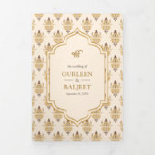 Invitation Trois Volets Mustard Ikat All in One Anand Karaj Sikh Mariage (Page de couverture)