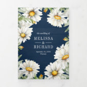 Invitation Trois Volets Navy Blue Wood Daisies Mason Jar QR Code Wedding (Page de couverture)