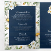 Invitation Trois Volets Navy Blue Wood Daisies Mason Jar QR Code Wedding (Intérieur en premier)