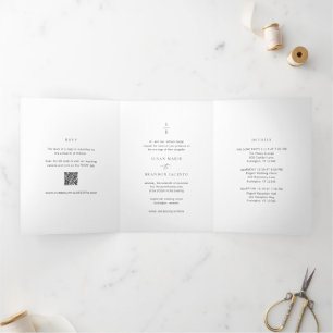 Invitation Trois Volets Nettoyer noir et blanc Monogramme Mariage moderne