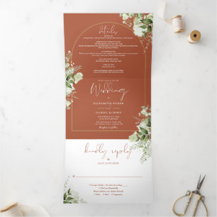Invitation Trois Volets Noces de photo d'arc en or de verdure en terre cui