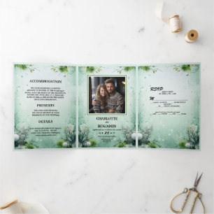 Invitation Trois Volets Noël Hiver Vert Citron Minimal Personnalisé