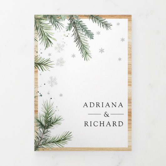 Invitation Trois Volets Noël scandinave tout en un Code QR Mariage (Page de couverture)