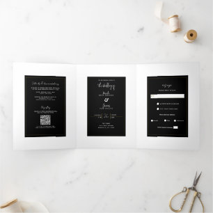 Invitation Trois Volets Noir Blanc Or moderne minimal mariage élégant