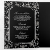 Invitation Trois Volets Noir Chinoiserie Crest QR Code Mariage (Intérieur en premier)